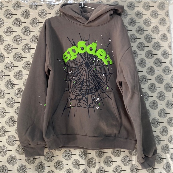 Sp5der Worldwide Spider Web Print Long Sleeve Grey Hoodie